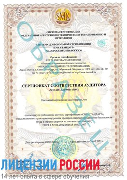 Образец сертификата соответствия аудитора №ST.RU.EXP.00014300-2 Саки Сертификат OHSAS 18001